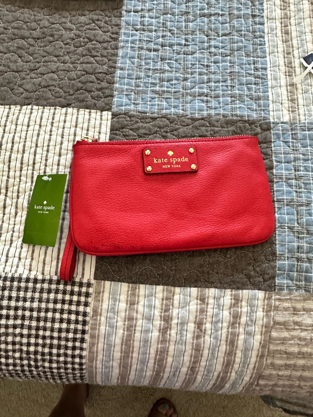 kate spade Red Leather Wristlet Clutch with Gold Logo